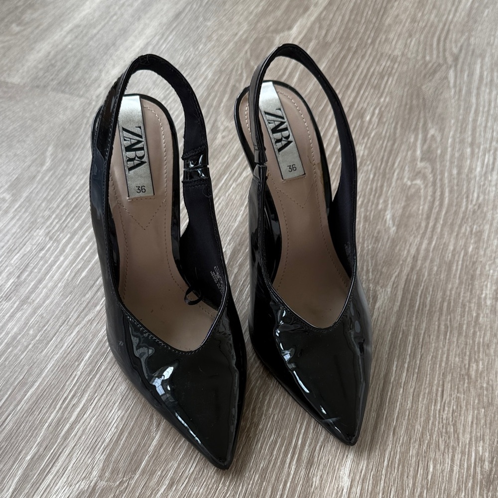 Zara Glossy Black Slingback Heels